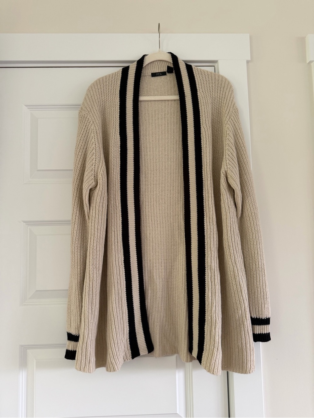 RDI Cream Open-Front Cardigan with Black Stripe Trim